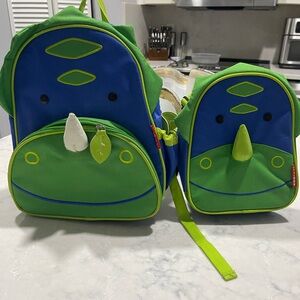 Dinosaur Backpack and Lunch Bag Set - Green and Blue